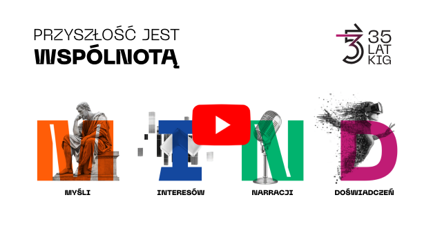 Kolorowe litery tworzące słowo MIND. Gł&oacute;wna gafika obchod&oacute;w 35-lecia KIG